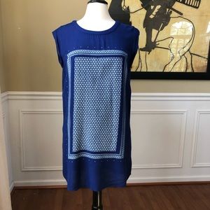 Roxy Geometric Print Shift Dress Royal Blue White